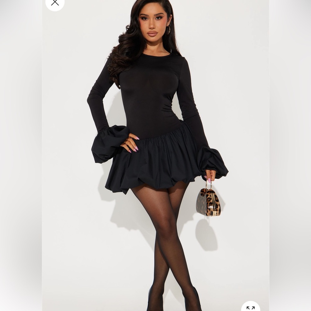Fashion Nova Black Long Sleeve Bubble Dress - XS